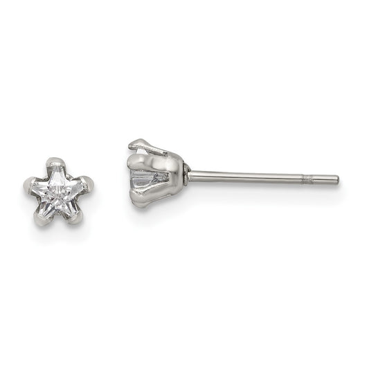 SRE1117 Chisel Stainless Steel Polished 4mm Star CZ Stud Post Earrings