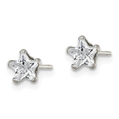 SRE1118 Chisel Stainless Steel Polished 5mm Star CZ Stud Post Earrings