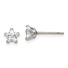 SRE1118 Chisel Stainless Steel Polished 5mm Star CZ Stud Post Earrings