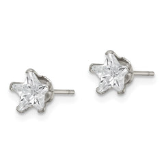 SRE1119 Chisel Stainless Steel Polished 6mm Star CZ Stud Post Earrings
