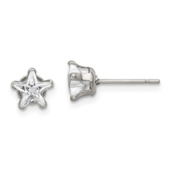 SRE1119 Chisel Stainless Steel Polished 6mm Star CZ Stud Post Earrings