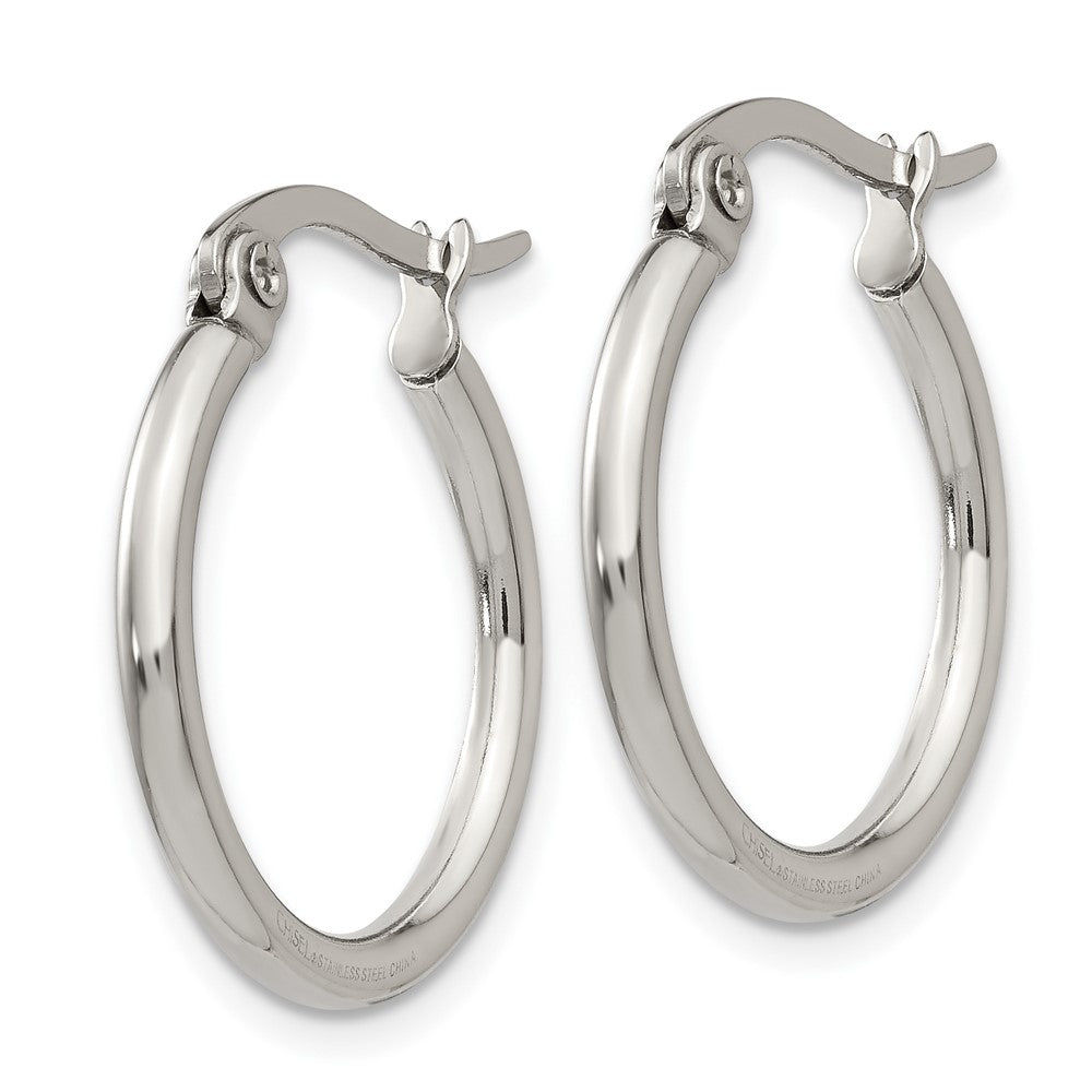 SRE112 Chisel Stainless Steel Polished 19.5mm Diameter 2mm Hoop Earrings