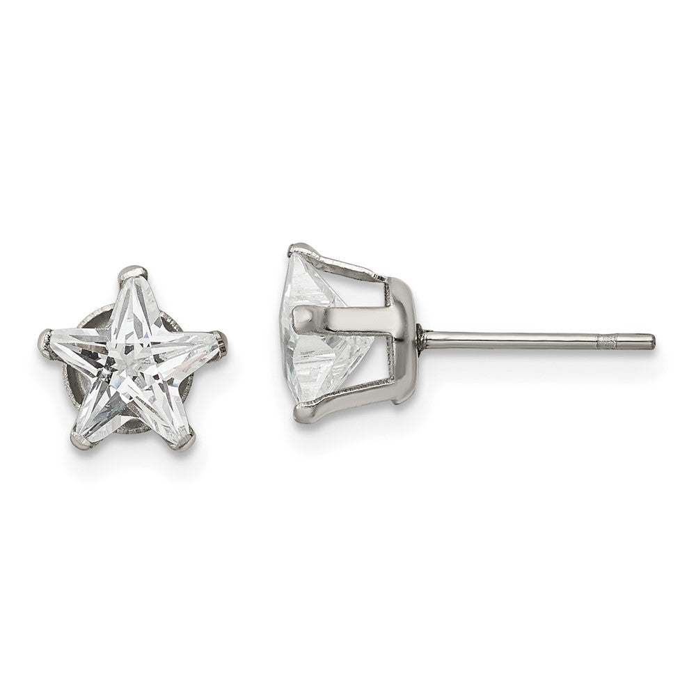 SRE1120 Chisel Stainless Steel Polished 7mm Star CZ Stud Post Earrings