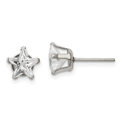 SRE1120 Chisel Stainless Steel Polished 7mm Star CZ Stud Post Earrings