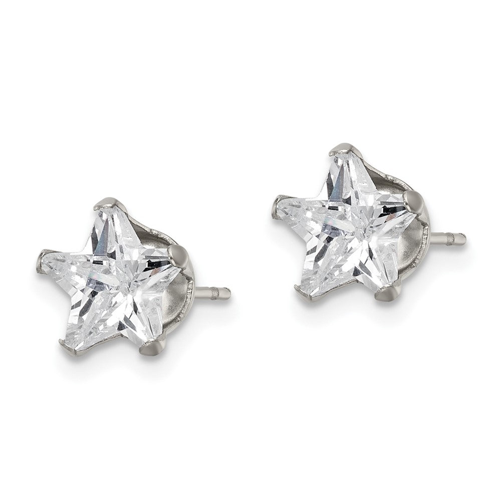 SRE1121 Chisel Stainless Steel Polished 8mm Star CZ Stud Post Earrings