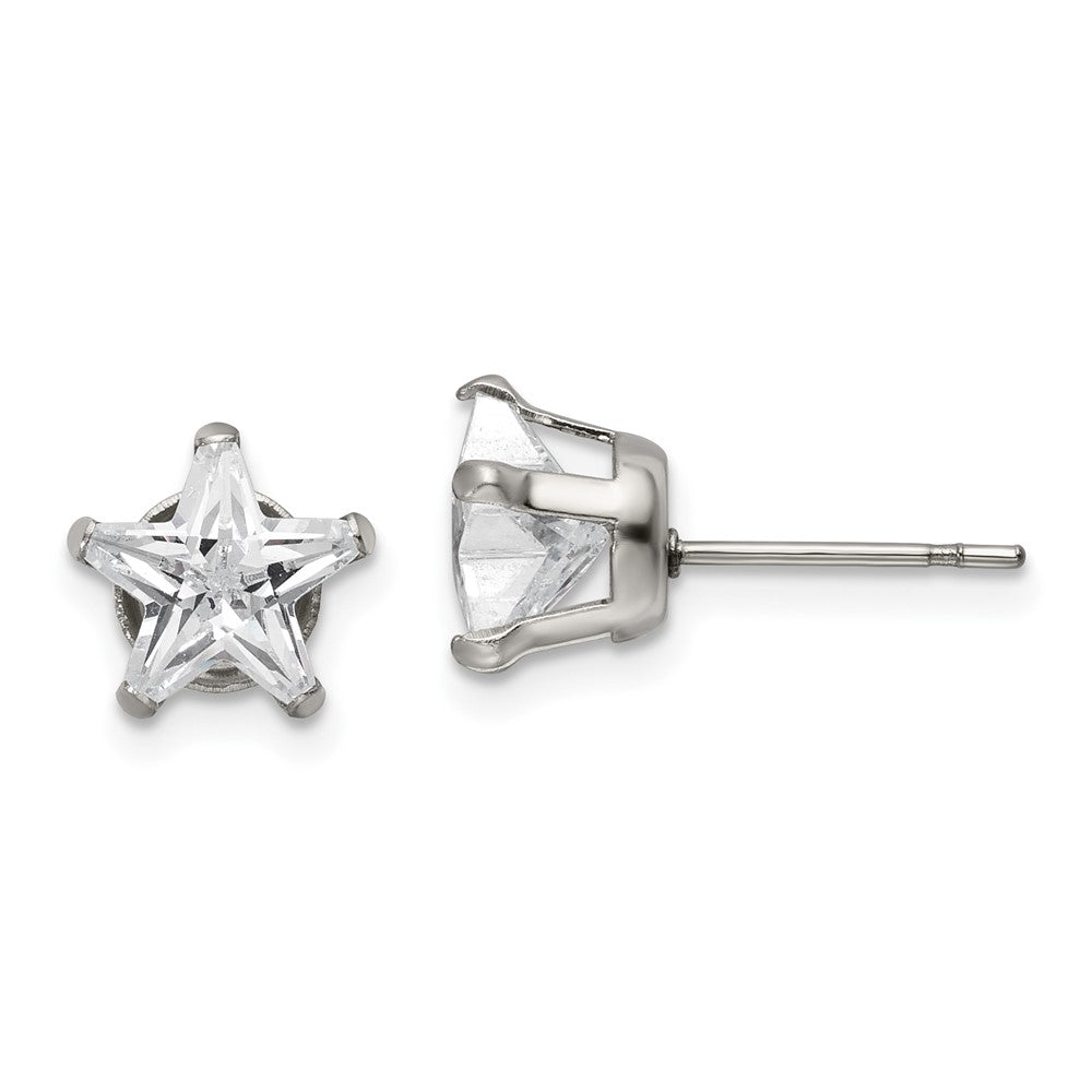 SRE1121 Chisel Stainless Steel Polished 8mm Star CZ Stud Post Earrings