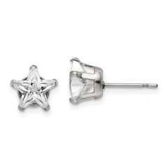 SRE1121 Chisel Stainless Steel Polished 8mm Star CZ Stud Post Earrings