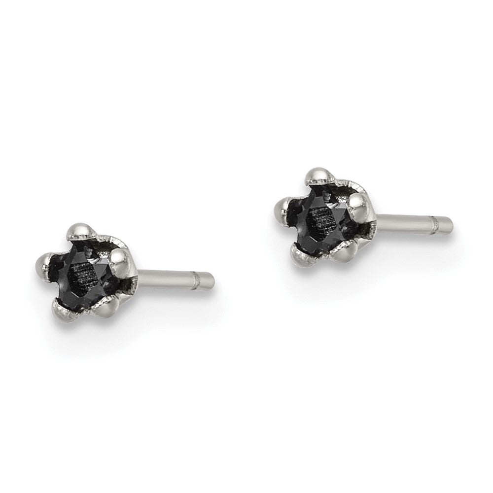 SRE1122 Chisel Stainless Steel Polished 3mm Black Star CZ Stud Post Earrings