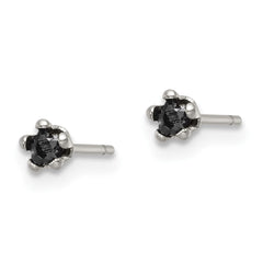 SRE1122 Chisel Stainless Steel Polished 3mm Black Star CZ Stud Post Earrings