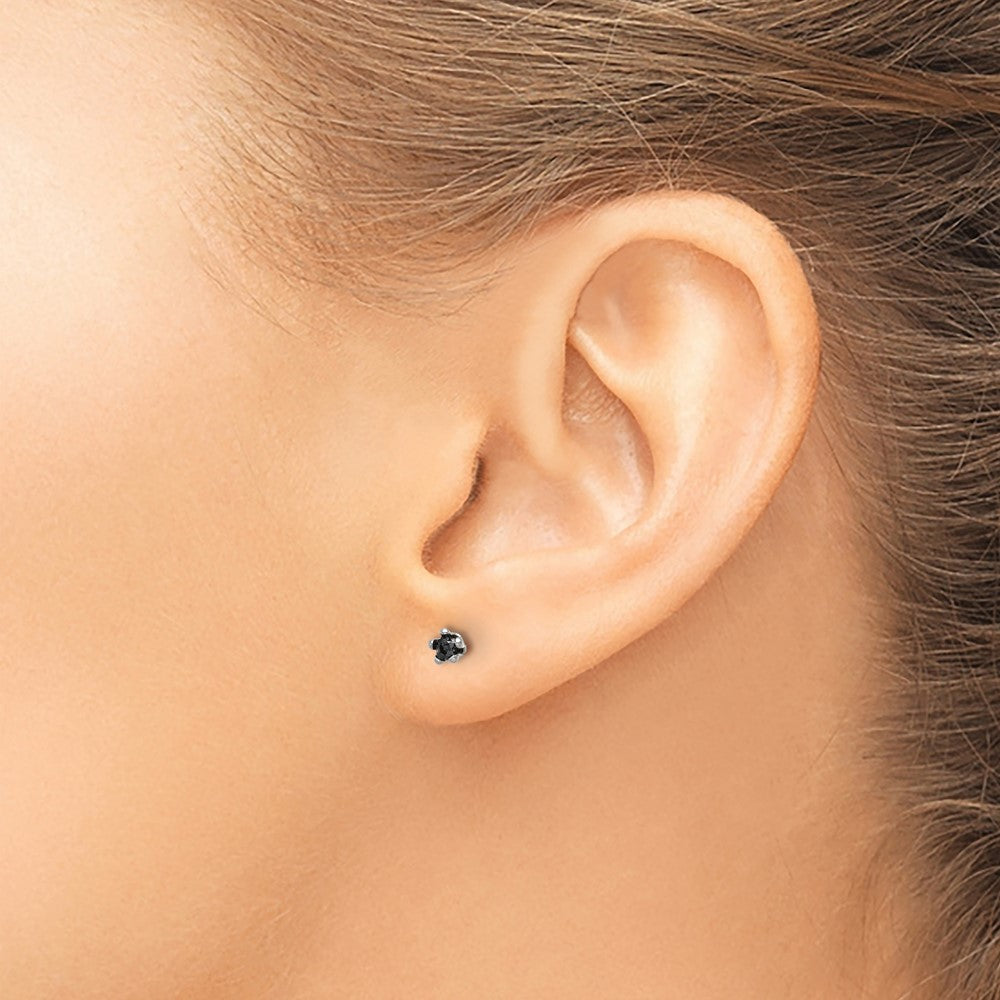 SRE1122 Chisel Stainless Steel Polished 3mm Black Star CZ Stud Post Earrings