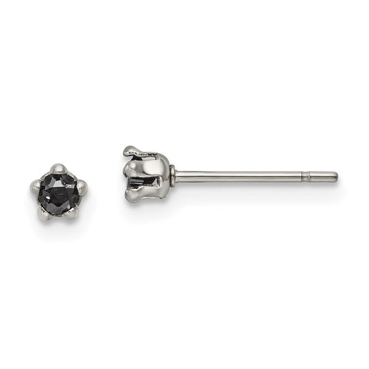 SRE1122 Chisel Stainless Steel Polished 3mm Black Star CZ Stud Post Earrings