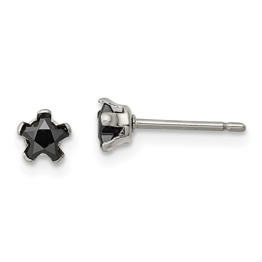 SRE1123 Chisel Stainless Steel Polished 4mm Black Star CZ Stud Post Earrings