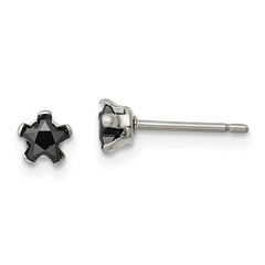 SRE1123 Chisel Stainless Steel Polished 4mm Black Star CZ Stud Post Earrings