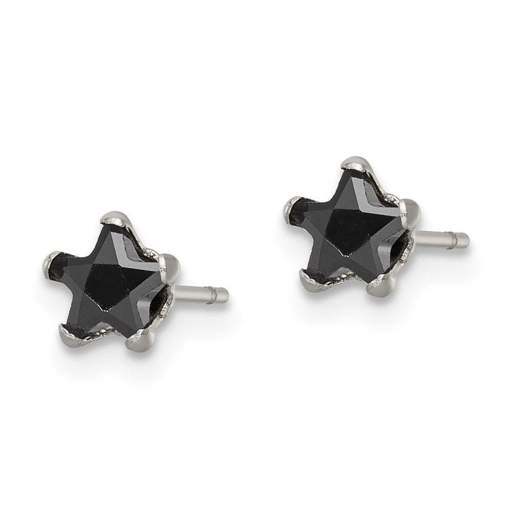 SRE1124 Chisel Stainless Steel Polished 5mm Black Star CZ Stud Post Earrings