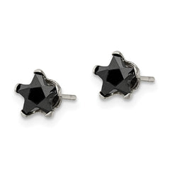 SRE1125 Chisel Stainless Steel Polished 6mm Black Star CZ Stud Post Earrings