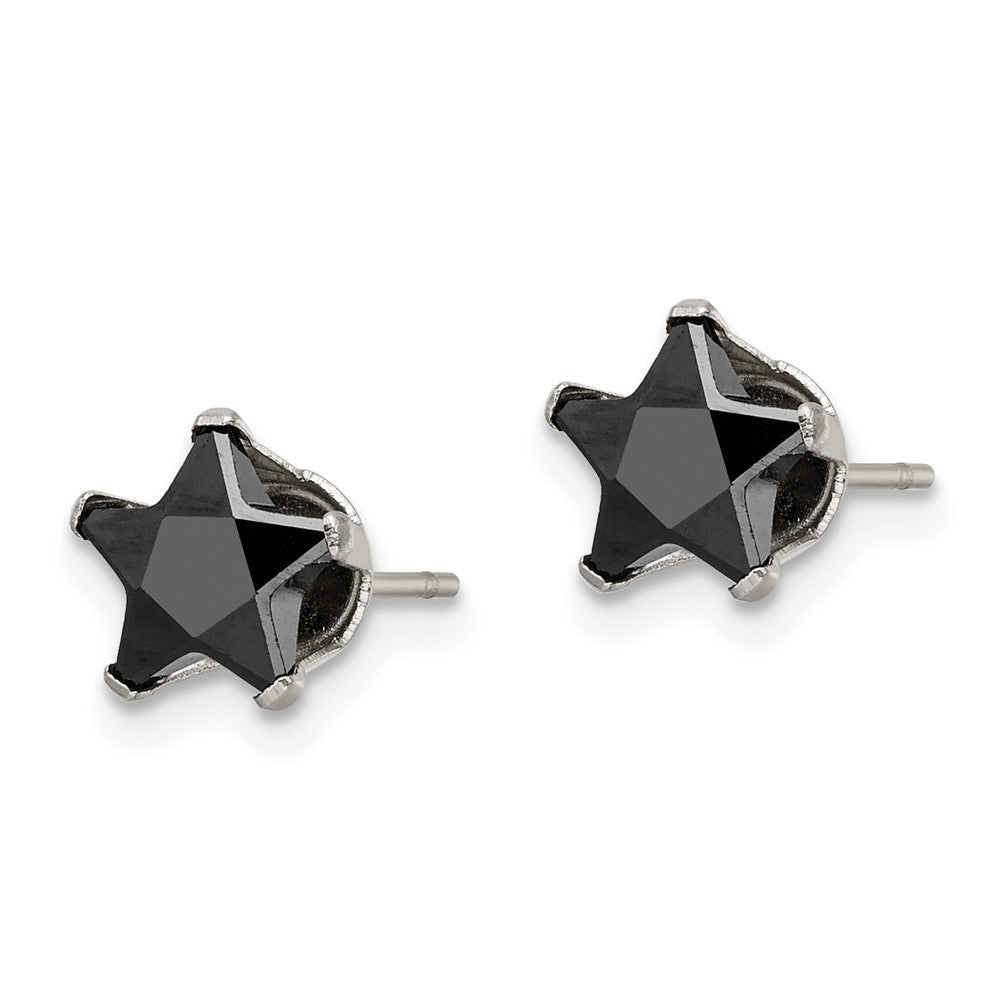 SRE1126 Chisel Stainless Steel Polished 7mm Black Star CZ Stud Post Earrings