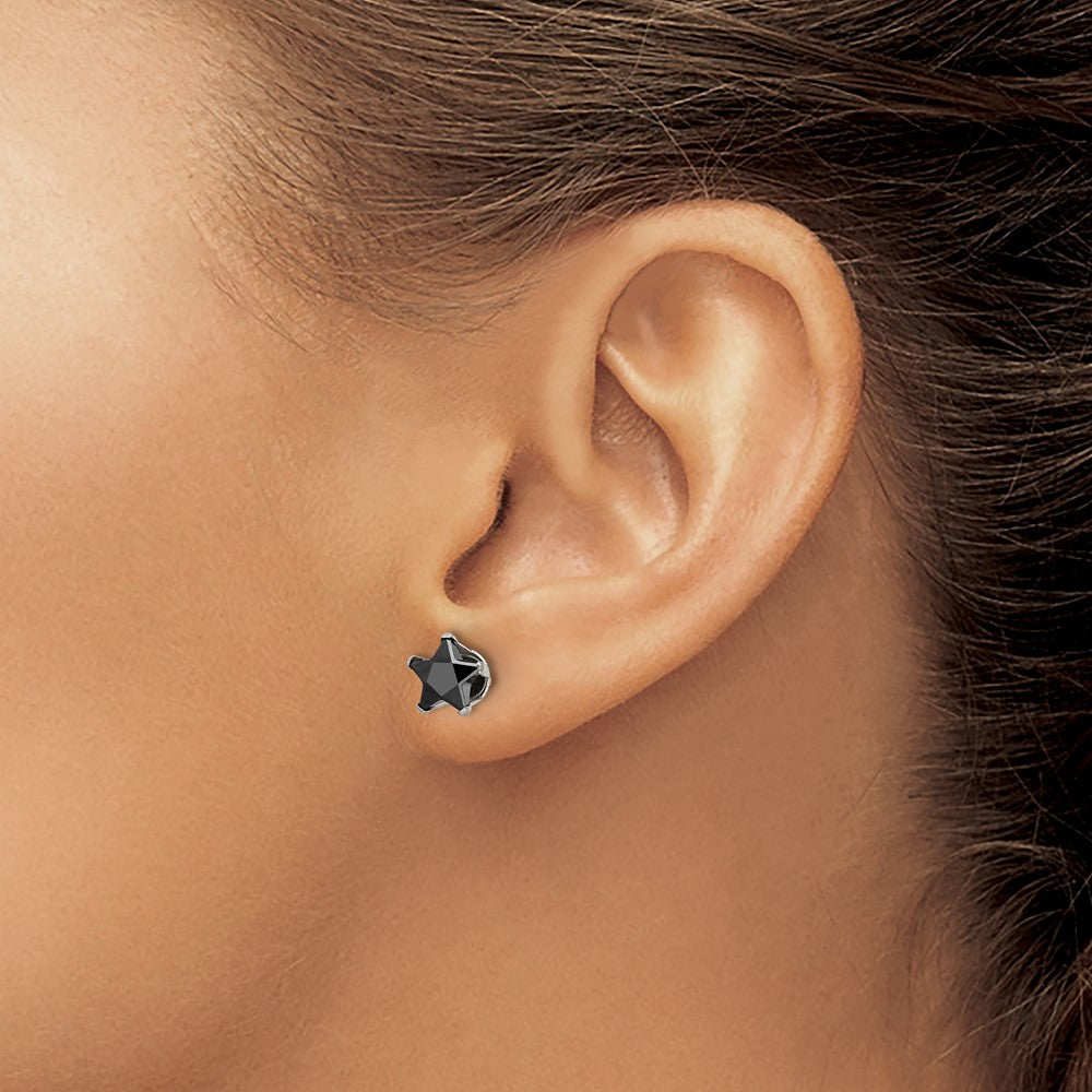 SRE1126 Chisel Stainless Steel Polished 7mm Black Star CZ Stud Post Earrings