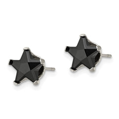 SRE1127 Chisel Stainless Steel Polished 8mm Black Star CZ Stud Post Earrings
