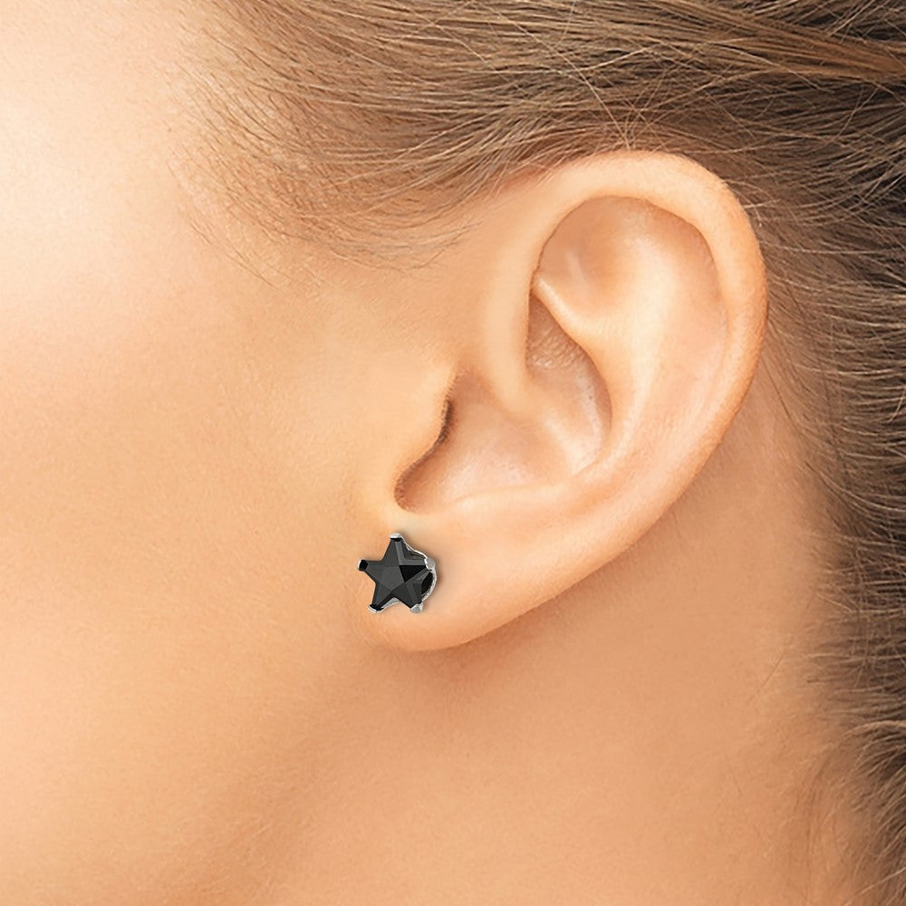 SRE1127 Chisel Stainless Steel Polished 8mm Black Star CZ Stud Post Earrings