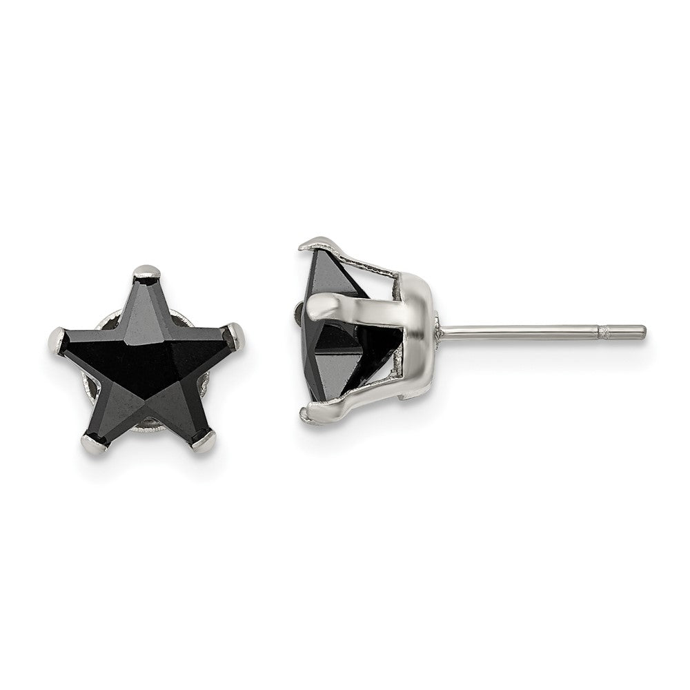 SRE1127 Chisel Stainless Steel Polished 8mm Black Star CZ Stud Post Earrings