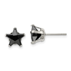 SRE1127 Chisel Stainless Steel Polished 8mm Black Star CZ Stud Post Earrings