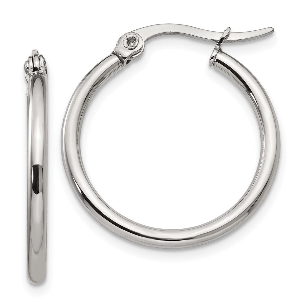 SRE113 Chisel Stainless Steel Polished 22mm Diameter 2mm Hoop Earrings