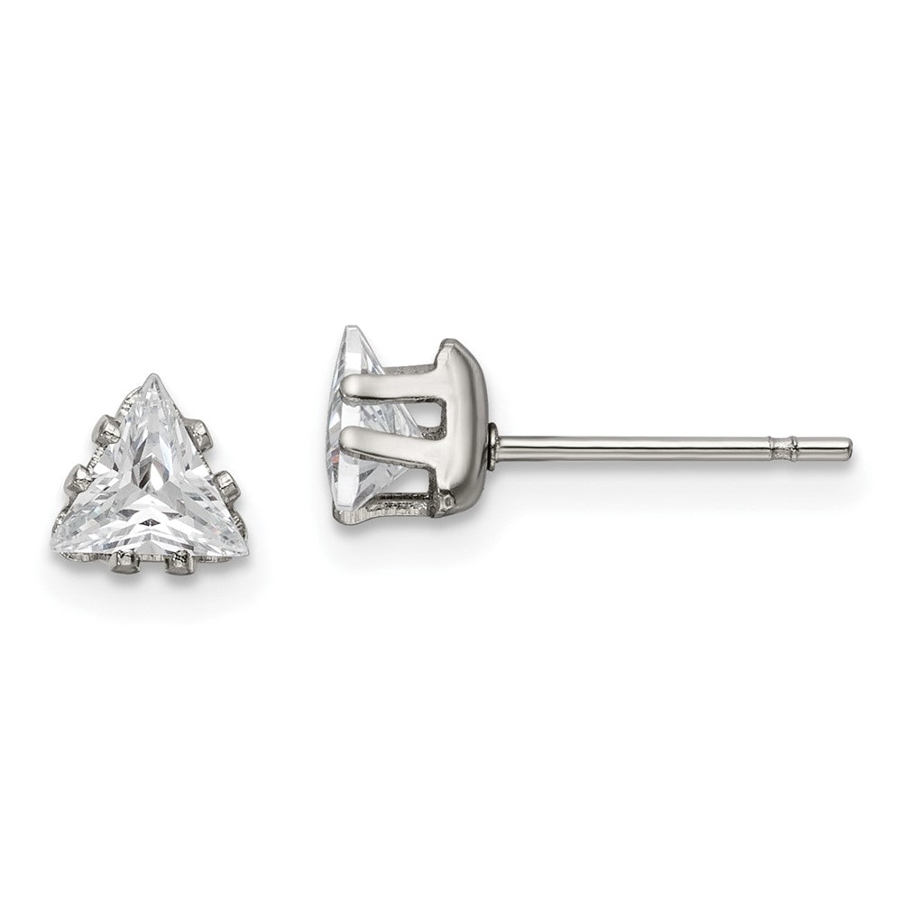 SRE1130 Chisel Stainless Steel Polished 5mm Triangle CZ Stud Post Earrings