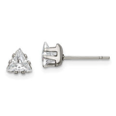 SRE1130 Chisel Stainless Steel Polished 5mm Triangle CZ Stud Post Earrings