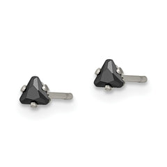 SRE1132 Chisel Stainless Steel Polished 3mm Black Triangle CZ Stud Post Earrings