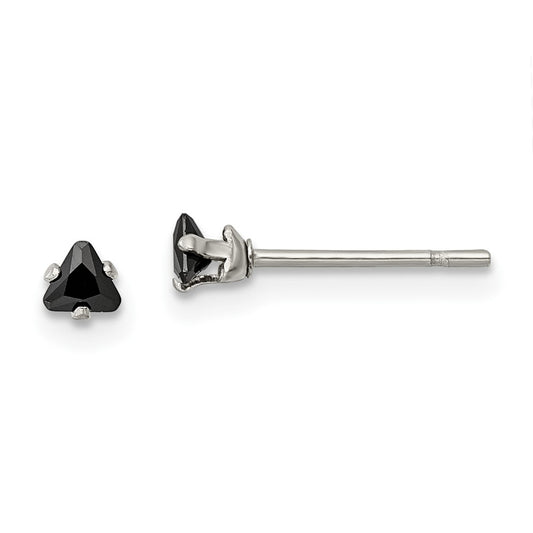 SRE1132 Chisel Stainless Steel Polished 3mm Black Triangle CZ Stud Post Earrings