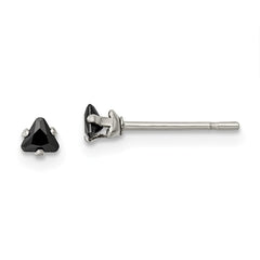 SRE1132 Chisel Stainless Steel Polished 3mm Black Triangle CZ Stud Post Earrings