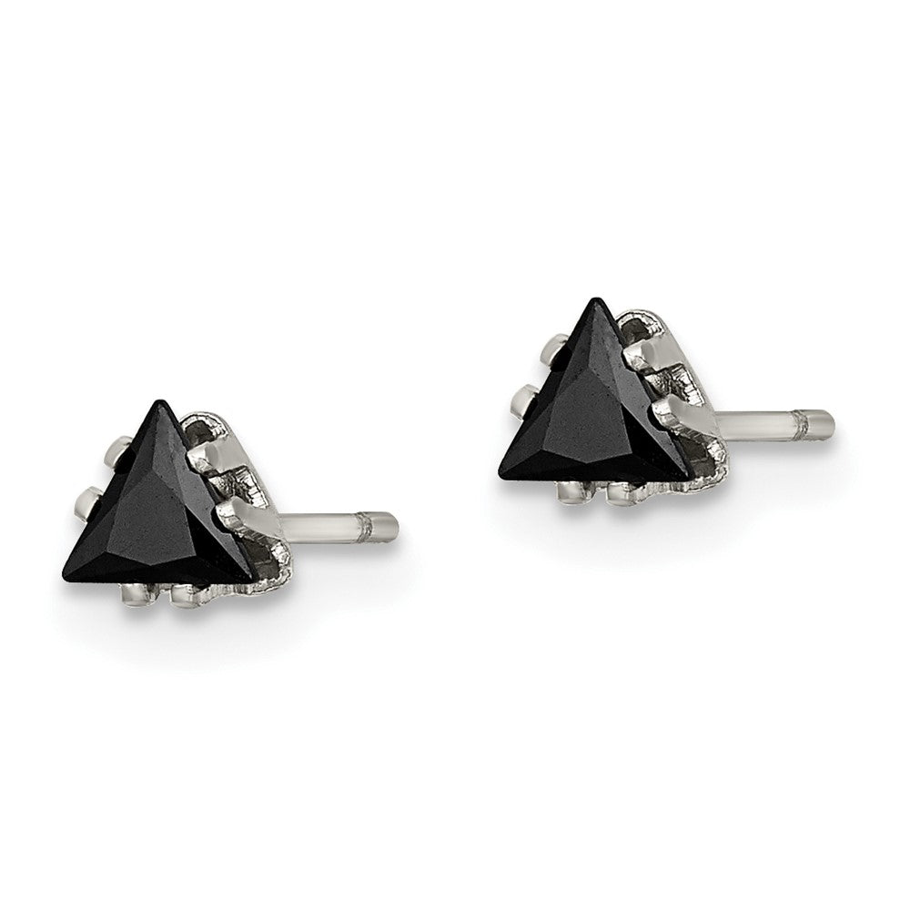 SRE1133 Chisel Stainless Steel Polished 4mm Black Triangle CZ Stud Post Earrings
