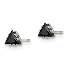 SRE1133 Chisel Stainless Steel Polished 4mm Black Triangle CZ Stud Post Earrings