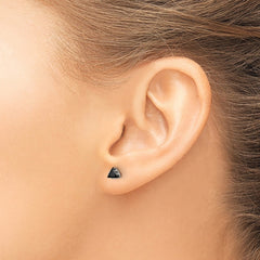 SRE1133 Chisel Stainless Steel Polished 4mm Black Triangle CZ Stud Post Earrings