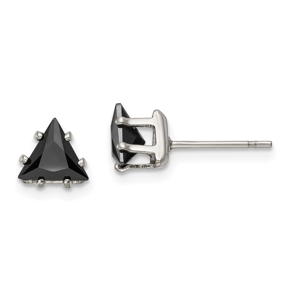 SRE1135 Chisel Stainless Steel Polished 6mm Black Triangle CZ Stud - Main Image