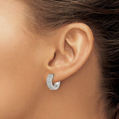 SRE1142 Chisel Stainless Steel Polished with 2 Rows of CZ 2.3mm Hinged Hoop Earrings