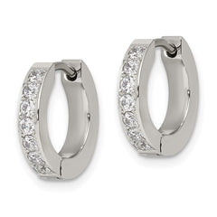 SRE1143 Chisel Stainless Steel Polished with 1 Row of CZ 2.3mm Hinged Hoop Earrings