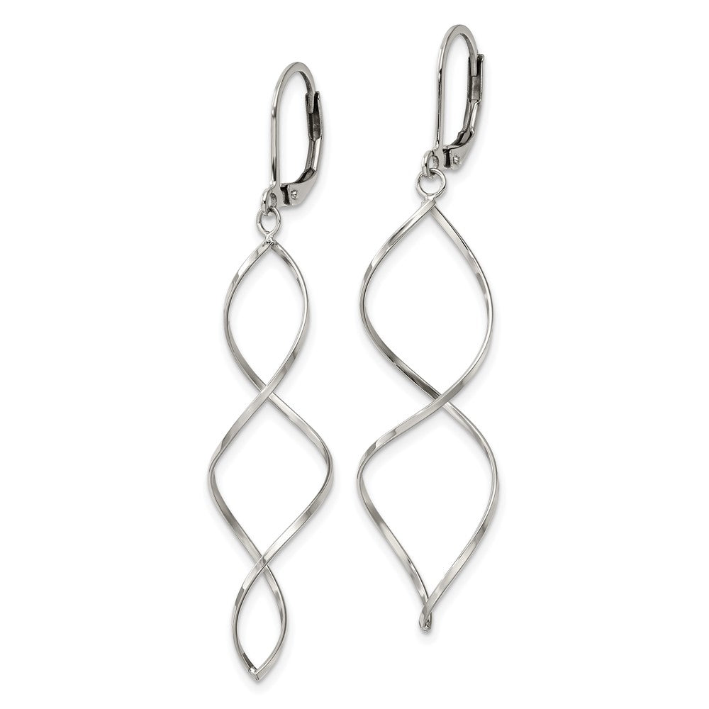 SRE1145 Chisel Stainless Steel Polished Twist Dangle Leverback Earrings