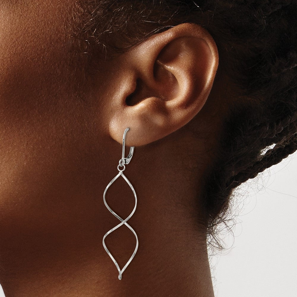 SRE1145 Chisel Stainless Steel Polished Twist Dangle Leverback Earrings
