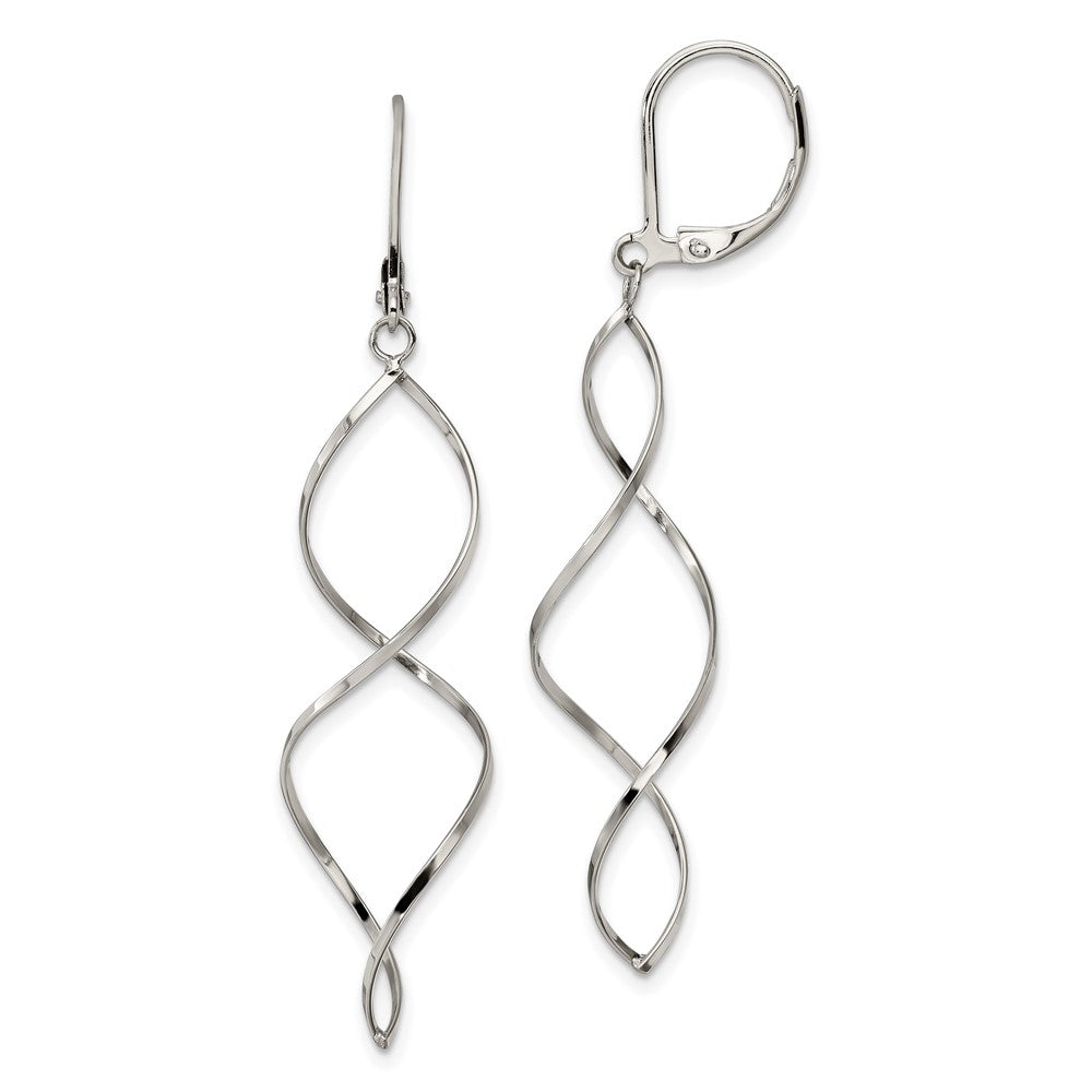 SRE1145 Chisel Stainless Steel Polished Twist Dangle Leverback Earrings
