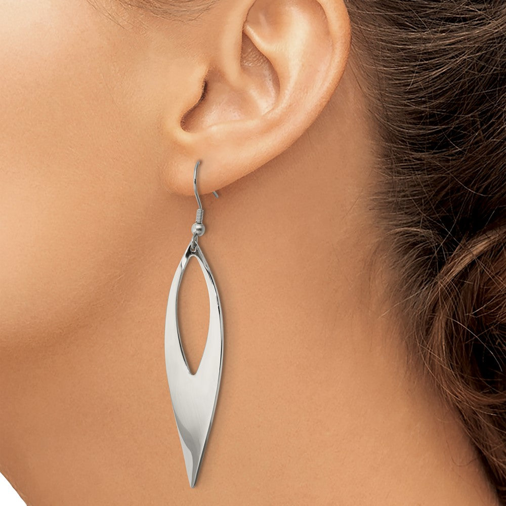 SRE1159 Chisel Stainless Steel Polished Dangle Shepherd Hook Earrings