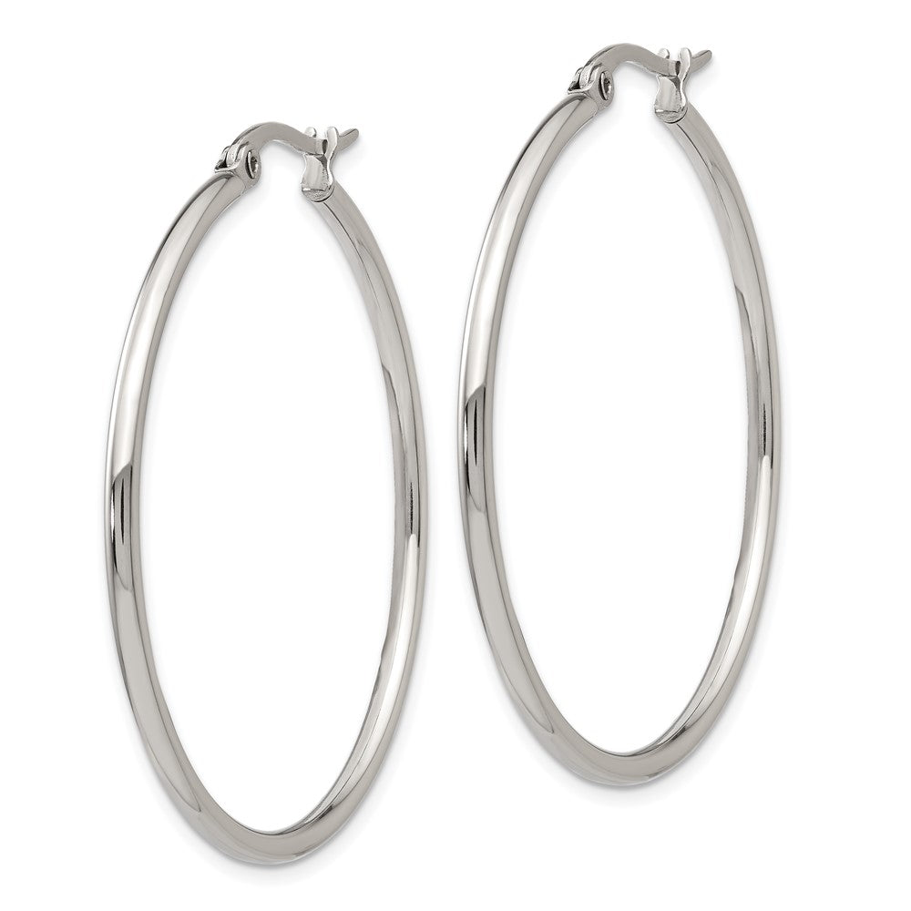 SRE116 Chisel Stainless Steel Polished 40.5mm Diameter 2mm Hoop Earrings