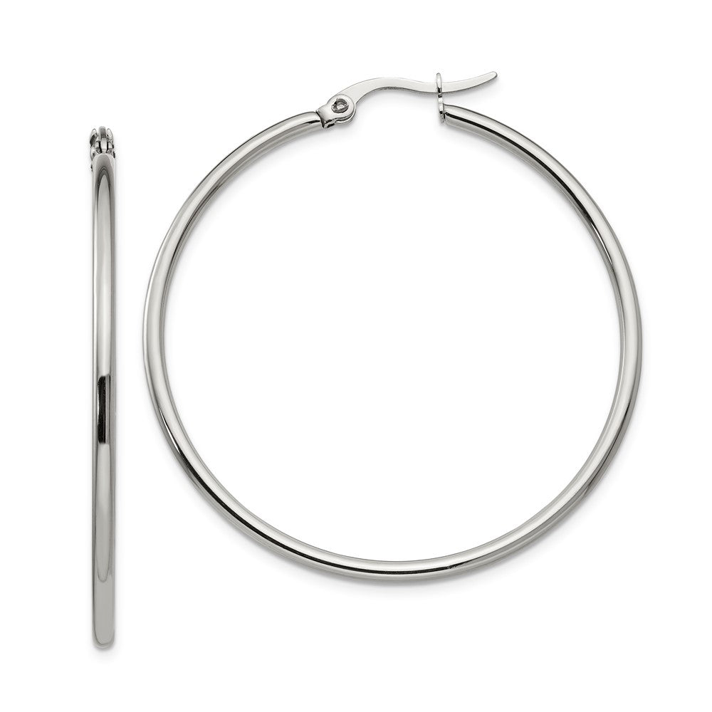 SRE117 Chisel Stainless Steel Polished 37mm Diameter 2mm Hoop Earrings