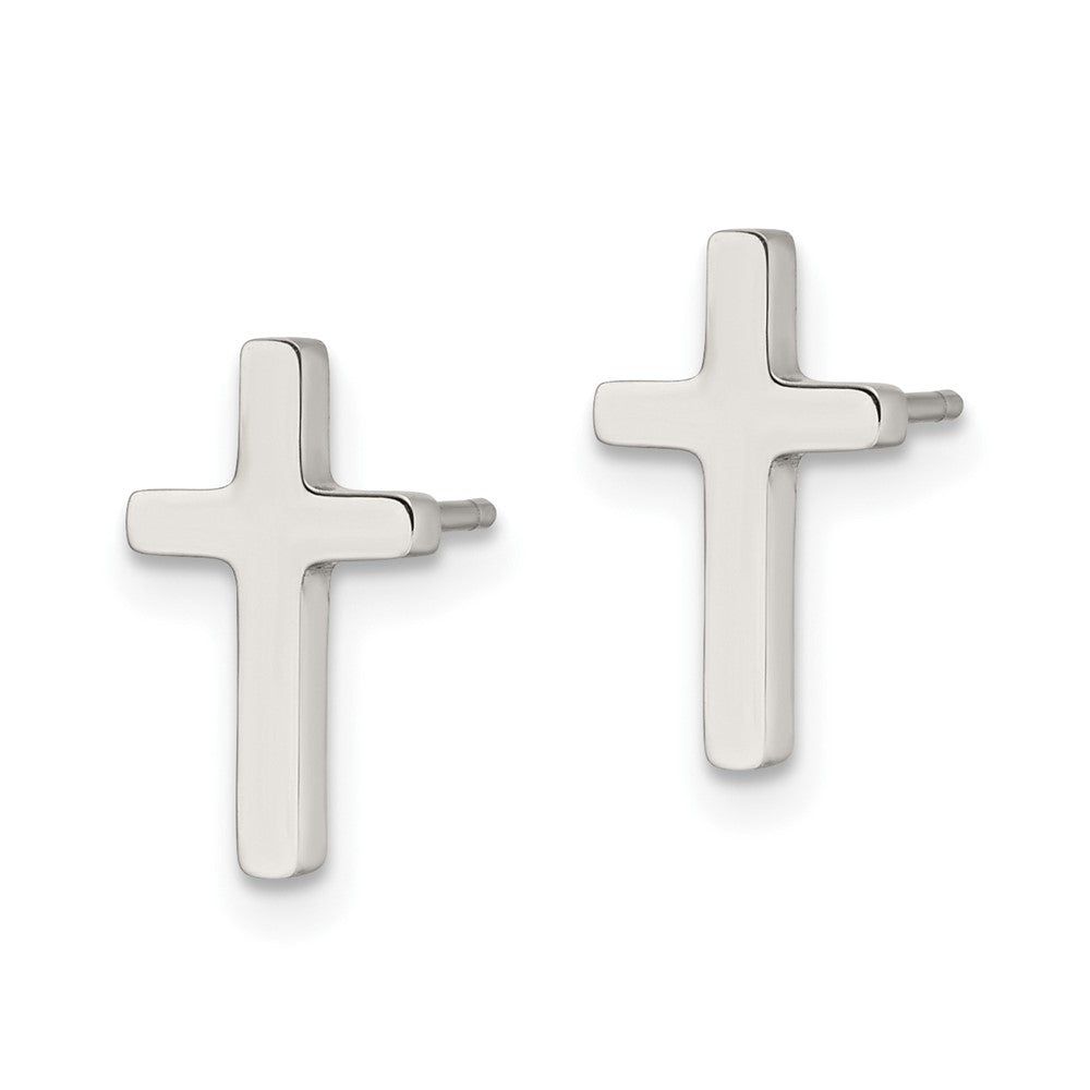 SRE1173 Chisel Stainless Steel Polished Cross Post Earrings