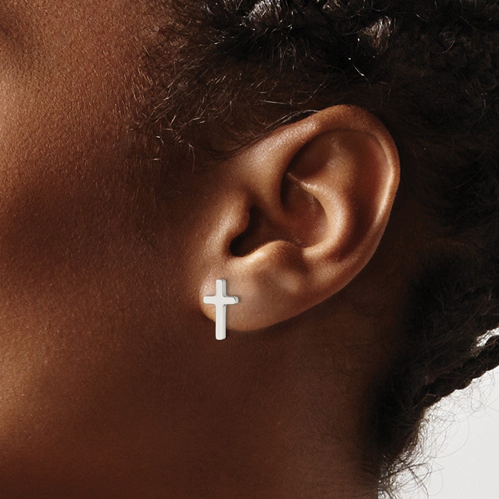 SRE1173 Chisel Stainless Steel Polished Cross Post Earrings