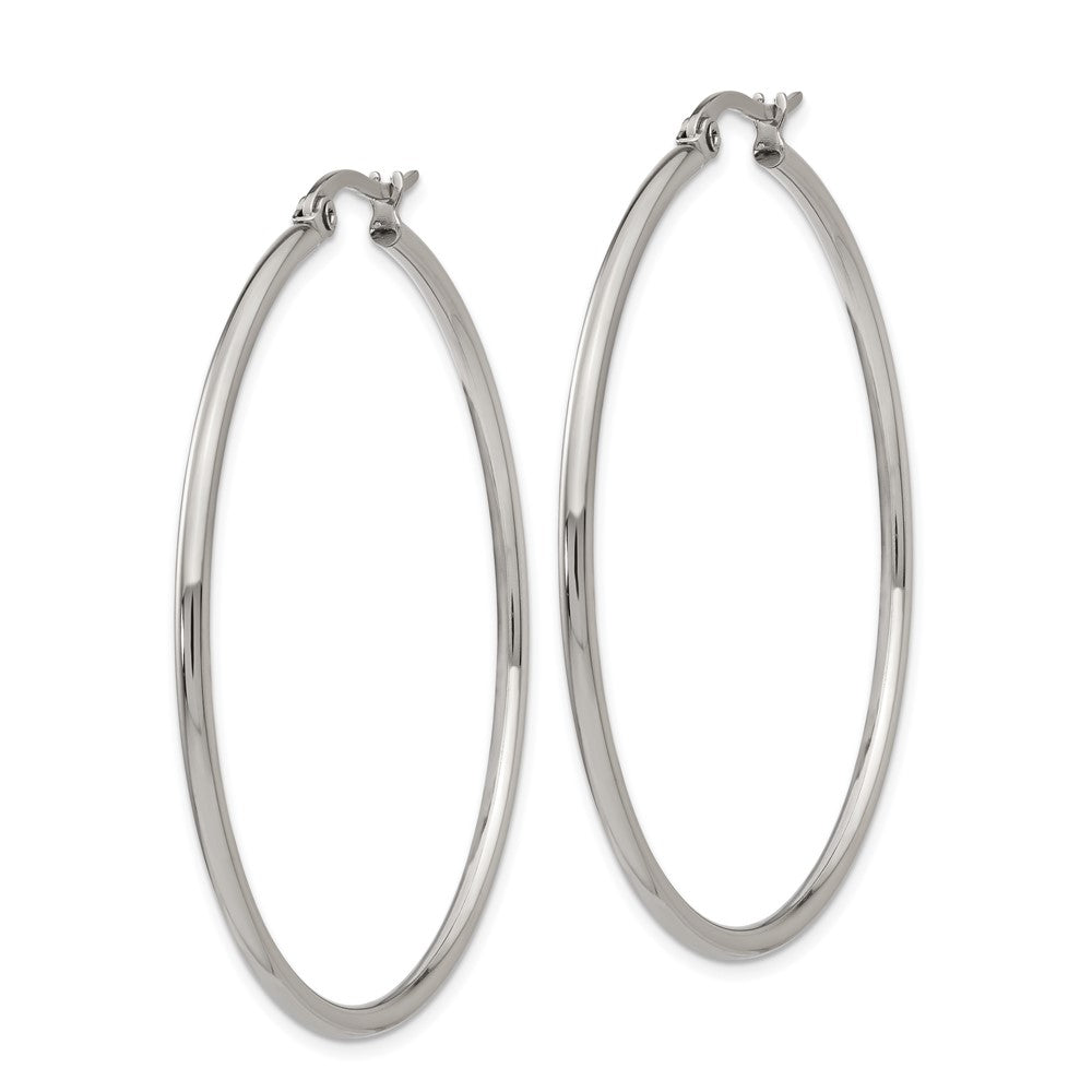 SRE118 Chisel Stainless Steel Polished 48mm Diameter 2mm Hoop Earrings