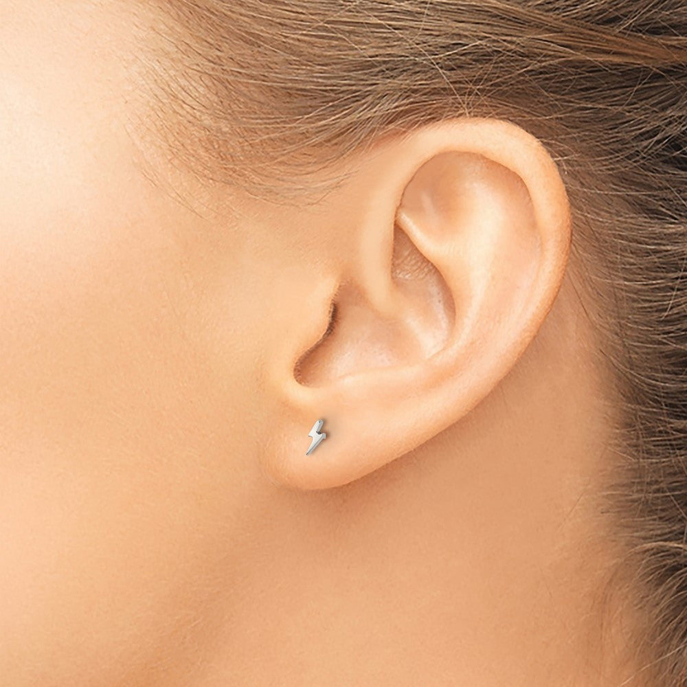 SRE1189 Chisel Stainless Steel Polished Lightning Bolt Post Earrings