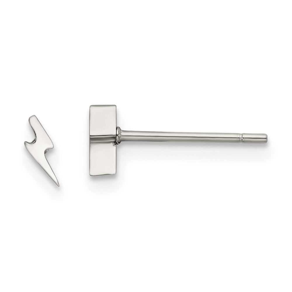 SRE1189 Chisel Stainless Steel Polished Lightning Bolt Post Earrings