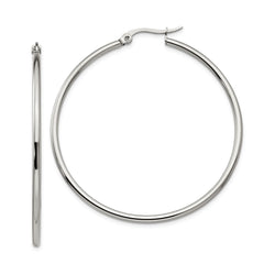 SRE118 Chisel Stainless Steel Polished 48mm Diameter 2mm Hoop Earrings