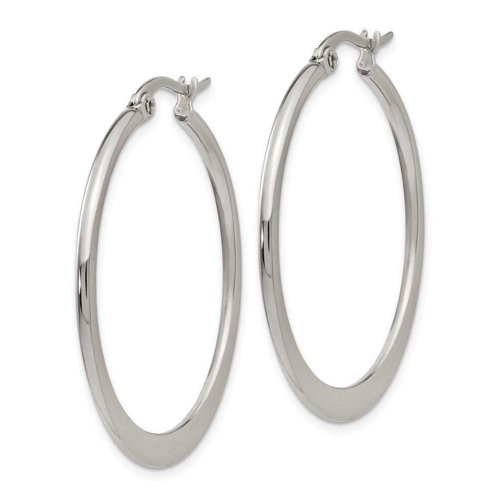 SRE120 Chisel Stainless Steel Polished 34mm Diameter Hoop Earrings